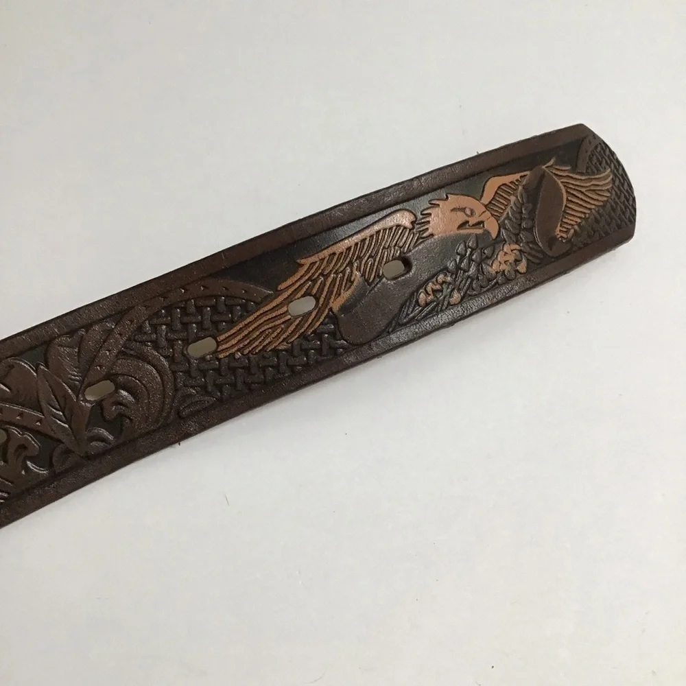 Wrangler EAGLE Leather Belt SZ 46 Western Men Embossed 100% Brown Tan Rodeo NEW